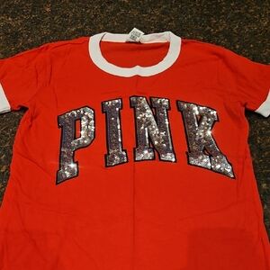 PINK Victoria's Secret Red Tee with Sequin Logo